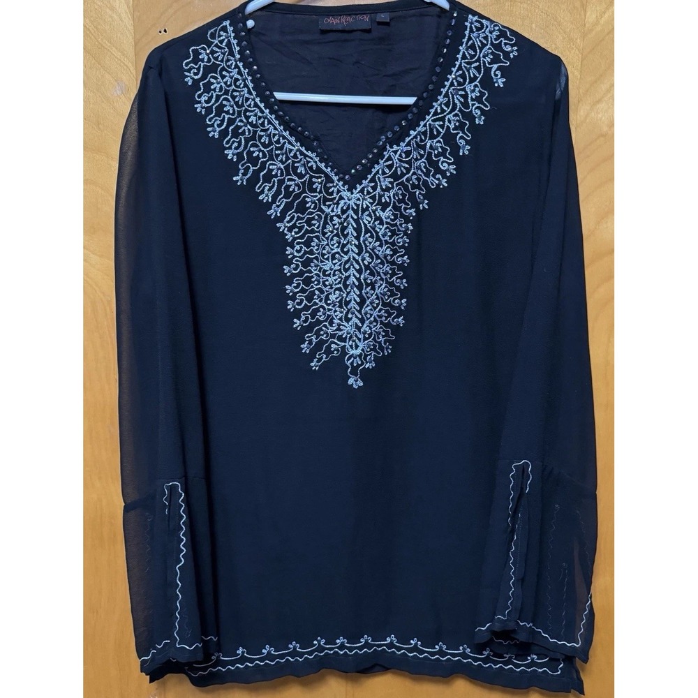 Chain Reaction Womens Embroidered Embellished Tunic Made In‎ India Chiffon L